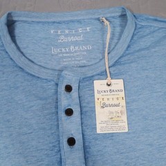 New Lucky Brand Henley Shirt Mens XL Blue Venice Burnout Long Sleeve Jersey Knit
