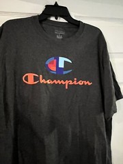 Champion Shirt Mens Extra Large XL Gray Crew Neck Athletic Spell Out Logo Casual