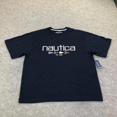 Nautica Shirt Mens Medium Navy Big Logo Flags Graphic Tee Tagless Nautical