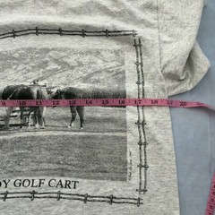 Hanes Heavyweight Single Stitch VTG Gray T Shirt Medium Cowboy Golf Cart Western