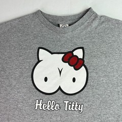 Y2K Hello Kitty Titty Parody White Short Sleeve Graphic Shirt Men’s 2XL