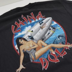 Vintage China Doll C46 Commando T Shirt Mens XL Black WWII Airplane Pin Up Tee