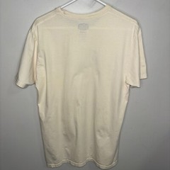 Hey Dude retro cream w/ brown stripe buckle logo tee shirt men’s size Large