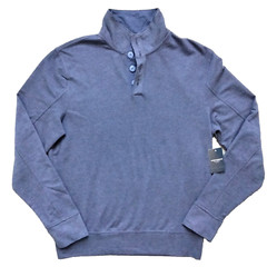 NWT M Men’s Lucky Brand Blue Button Neck French Terry Lined Knit Shirt NEW