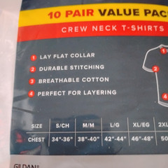 New Gildan Men’s 10 Pack Crew Neck White T-Shirts Sizes XL 46-48