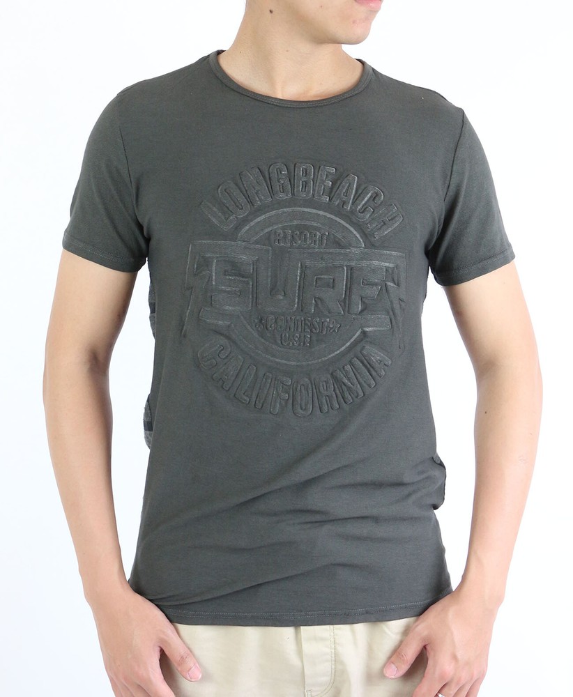 Mens Embossed Logo Short Sleeve Crew Neck Striped T-Shirt 33528.