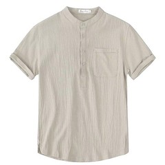 Men’s Cotton Linen Short Sleeve Casual Shirt Breathable Summer T-shirt Tee Gift