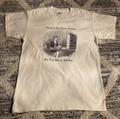 Vintage Sz Med. Edward Gorey Shirt No Such Thing, Too Many Books Caricature.