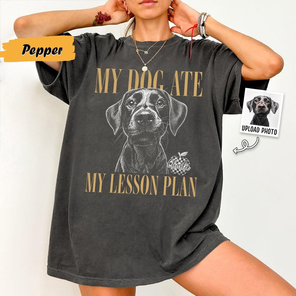 Custom Dog Eat Lesson Teacher Personalized Photo Sketch Tee Gift for Educators