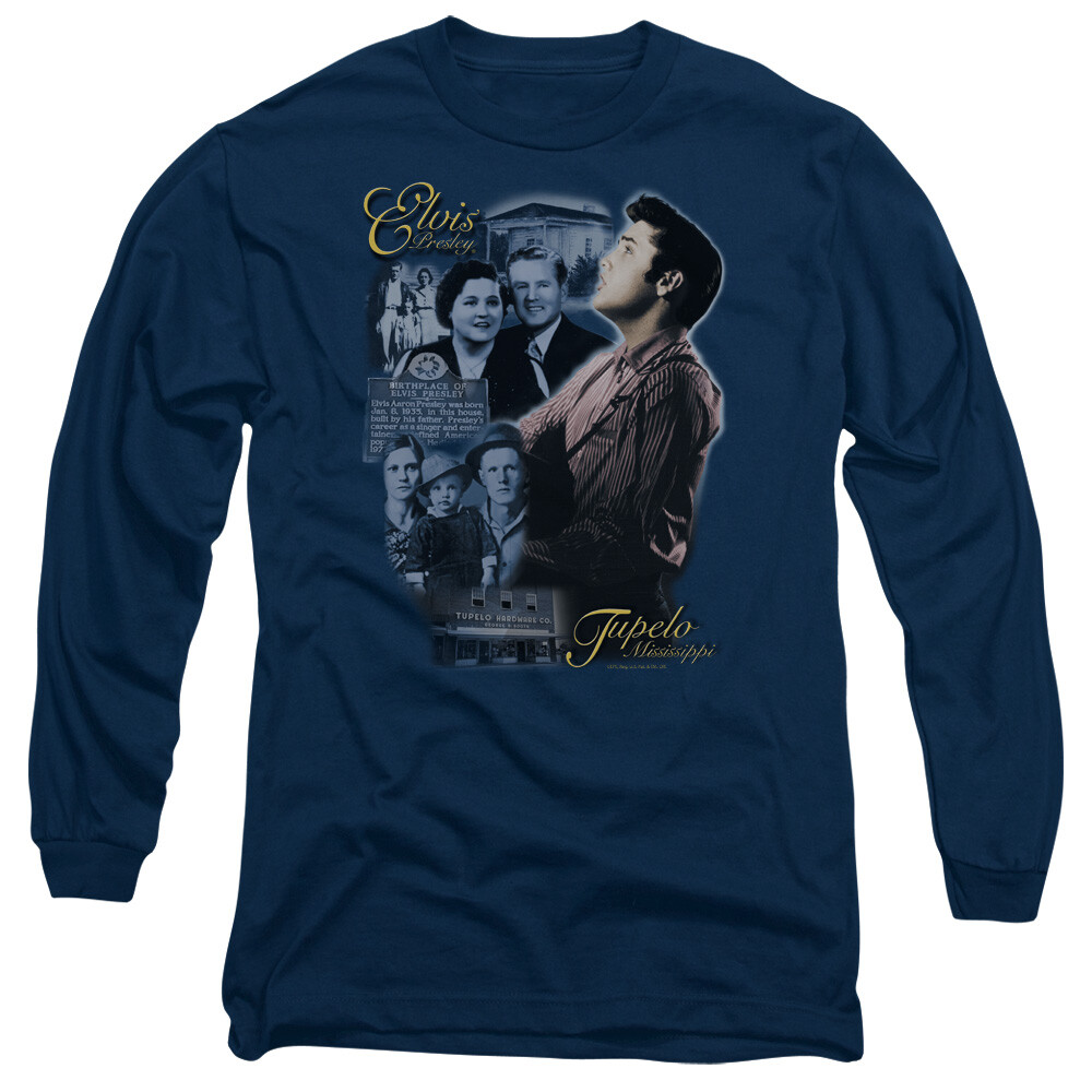 Elvis Presley Long Sleeve T-Shirt Collage Navy Tee
