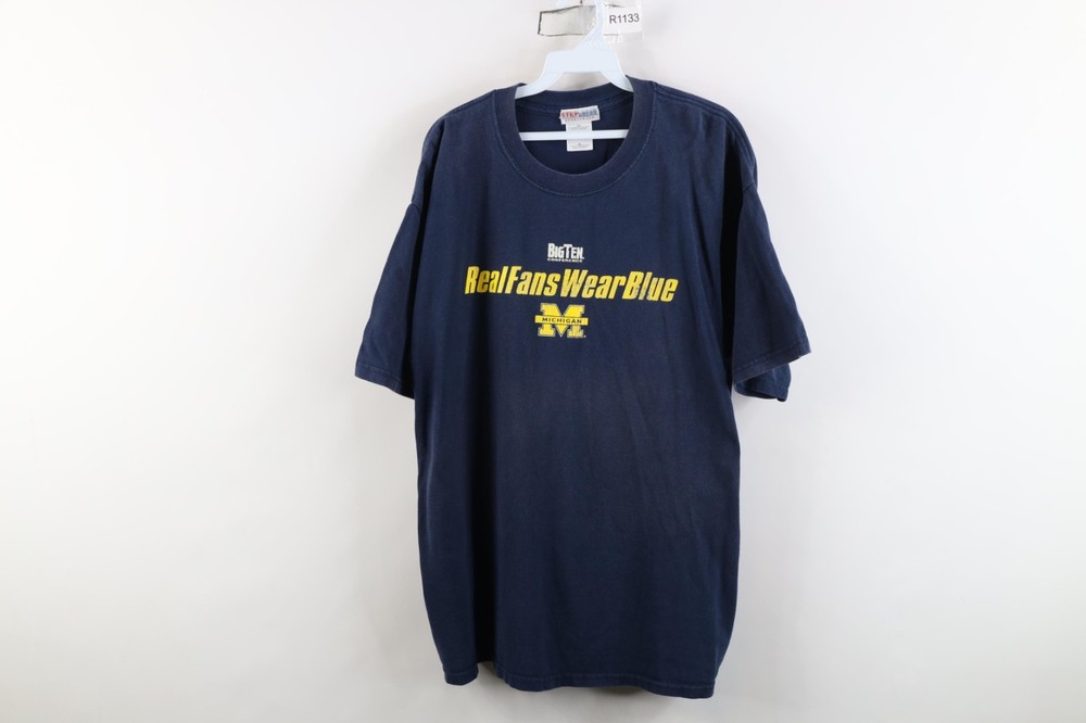 Vintage 90s Y2K Mens XL Sun Faded University of Michigan Football T-Shirt Blue