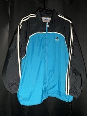 Vintage Black and Blue Adidas Windbreaker Size L Breathable Full Zip Up Hoodie