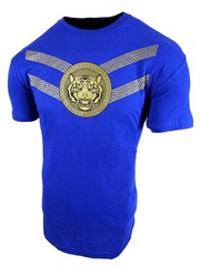 Mens T- Shirt Blue Black or Olive New Gold Luxury Stripe Prints Slim Fit