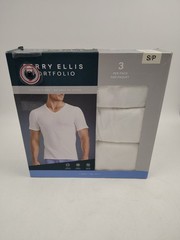 NIB Perry Ellis Portfolio 3 Pack Men’s Small V-Neck White T-Shirt Cotton Blend