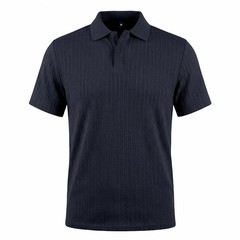 Men’s knitted textured simple short-sleeve polo shirt, casual golf business top,