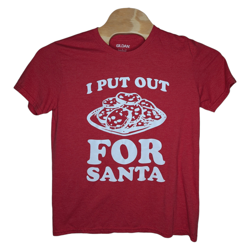 I Put Out For Santa T Shirt Adult Large Gildan Red Christmas Holiday Cookies