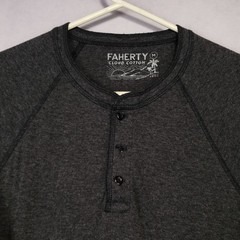 Faherty Cloud Cotton Henley Shirt Men Medium Gray Long Sleeve Cotton Modal Blend