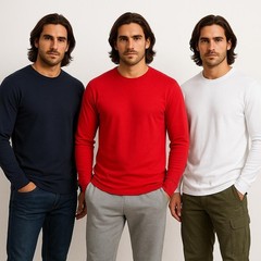 3 Pack: Men’s 100% Cotton Crew Neck Long Sleeve Tee Casual Basic T-Shirt S-4XL