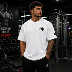 Wolf Logo Gym T-Shirt Men Fitness Workout Minimal Graphic Tee Streetwear Muscle