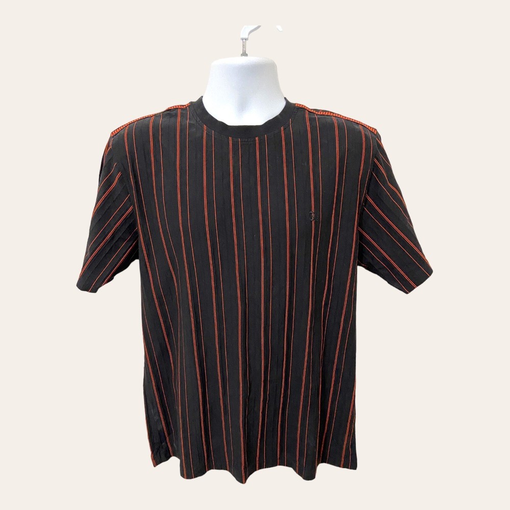 Giorgio Bruni Mens French Sheer Jersey Shirt Size 50 Black Red Stripes