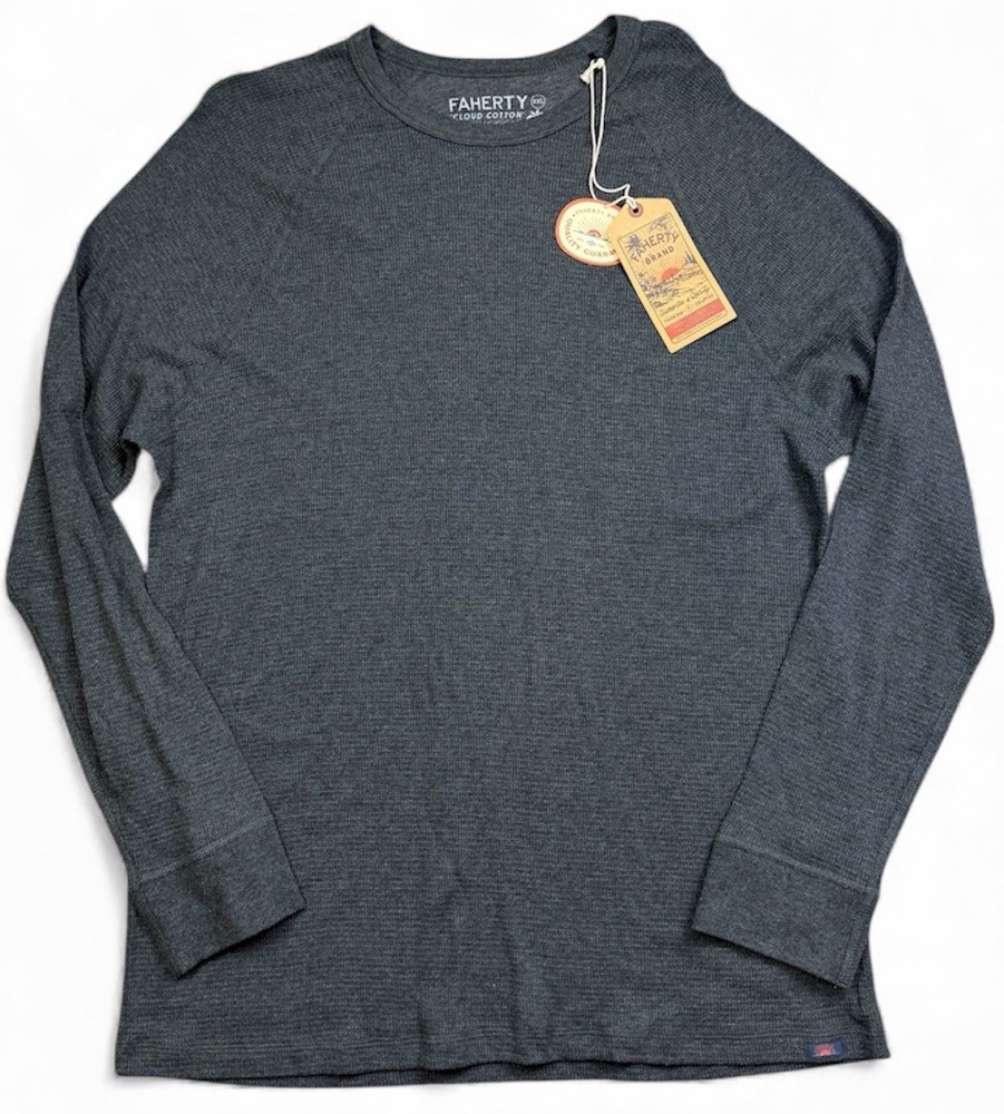 Faherty Cloud Cotton Men’s XXL Long Sleeve Waffle Crew Pima Cotton Charcoal NEW