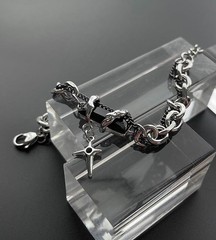 Star Cross Bracelet for Men Stainless Steel Silver Adjustable Chunky Chain St…