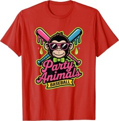 Party Animals Baseball Funny Monkey Vibrant Slime T-Shirt