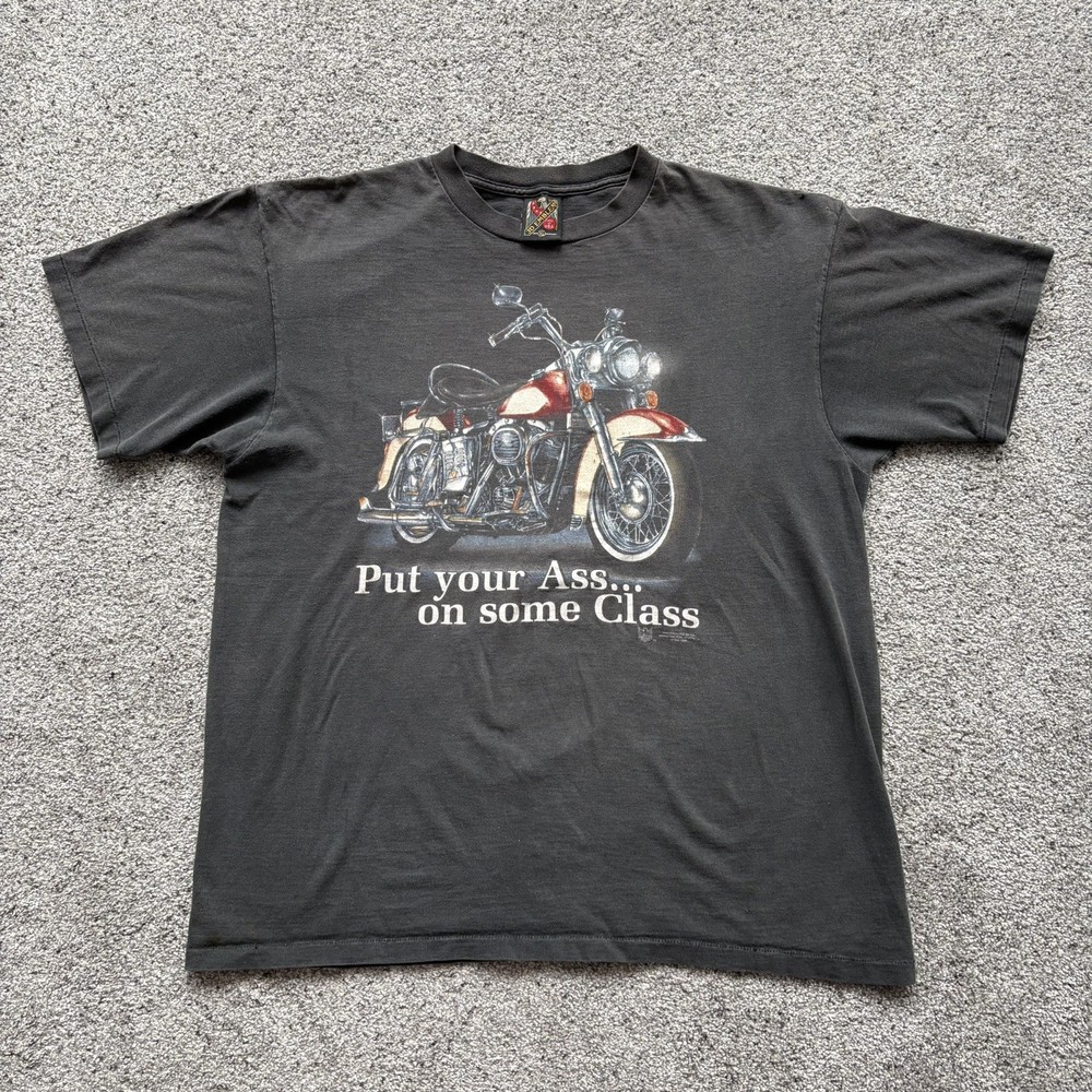 Vintage 80s 3D Emblem ‘Put Your Ass In Some Class’ Motorcycle Graphic Tshirt’