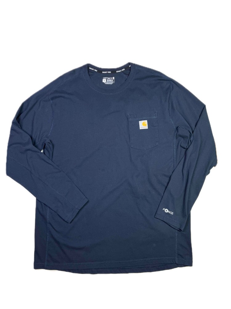 Carhartt Force Men’s XL Relaxed Fit Midweight Long-Sleeve Pocket T-Shirt Navy
