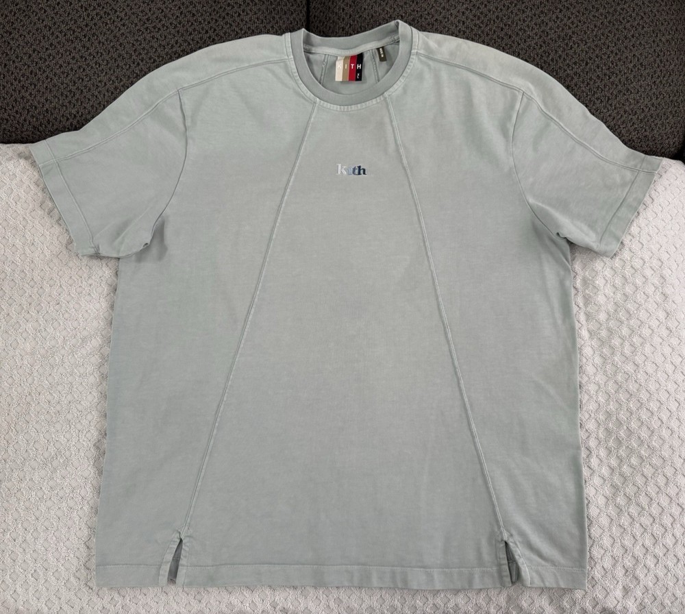 KITH Garment Dyed Paneled Tee T Shirt Light Indigo Blue Size XL SS20 Cotton