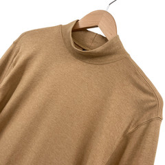 Lands’ End Mens M 38-40 Mock Neck Shirt Brown Cotton Long Sleeve Casual