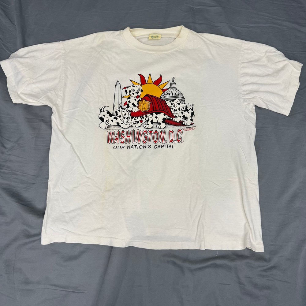 EVANZ vintage T-shirt M graphic print Washington DC firemen dalmation puppy