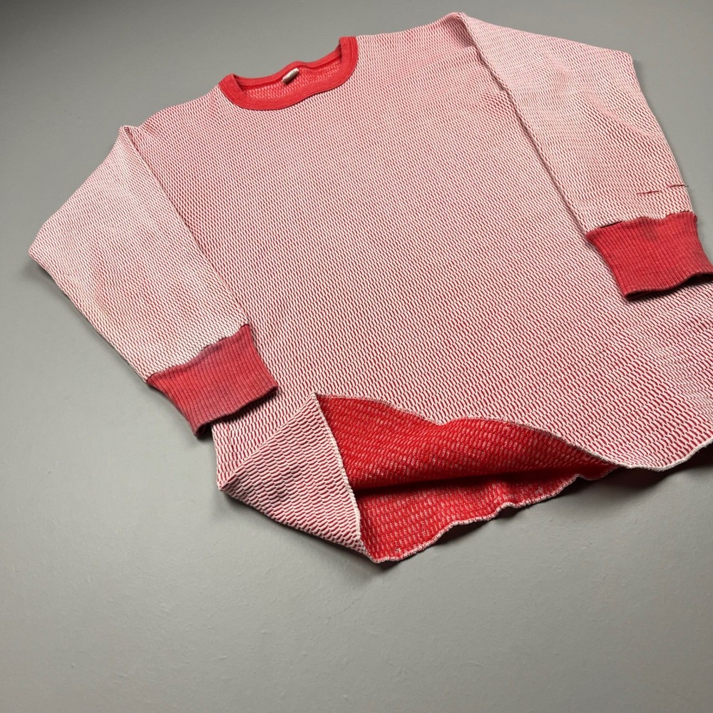 Hanes Thermal Shirt Mens L/XL Red White Waffle Knit Long Sleeve VTG 70s 2-Tone