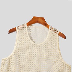 New American Style Fashion Men Tops Popular Vacation Hollow Out Mesh Vests Sexy
