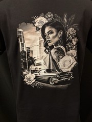 Chicana Lowrider Dtf Printed Black T-Shirt front or back logo all sizes