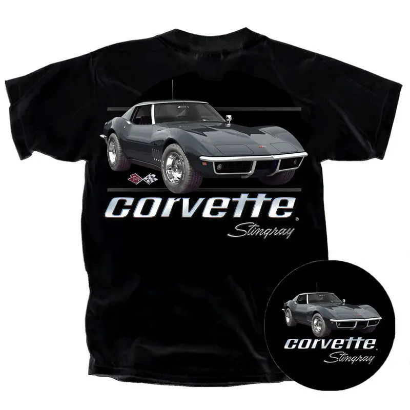 Corvette Stingray 1969 Black T-Shirt Classic Sports Car Graphic Tee Men