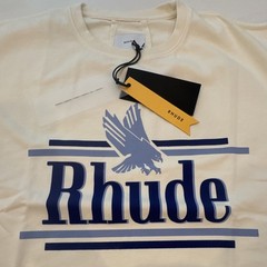 RHUDE Rossa Tee Men’s M White/Blue Cotton Graphic Logo Crew Neck T-Shirt