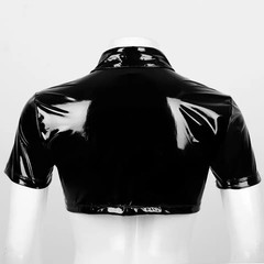 Summer Crop Tops All Seasons Tee Black Wet Look Breathable Daily Mens PVC