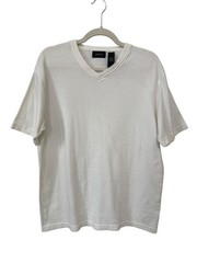 Claiborne Ribbed V Neck T Shirt Size Medium Short Sleeve White Casual Minimalist
