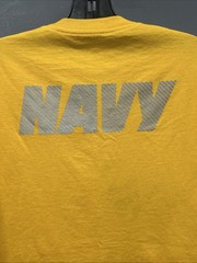 US Navy Men T-Shirt Size Small Mustard Graphic Shiny Lettering Short Sleeve