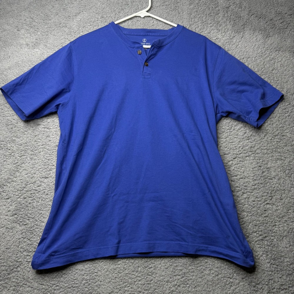 Lands End Super T Shirt Men’s Large Blue Short Sleeve Henley