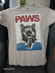 Paws Cat Jaws Parody Gray Graphic T-Shirt Medium Short Sleeves