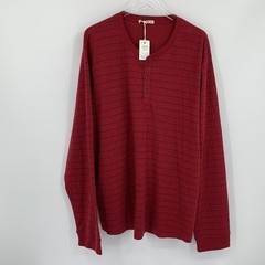 Marine Layer double knit henley stripe shirt wine navy blue rhubarb men new XXL