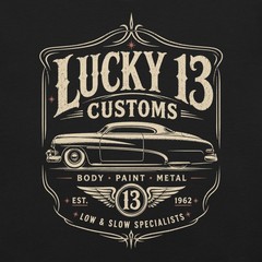 Lucky 13 Customs Shirt Lowrider Kustom Kulture Car Guy Gearhead Gift Tee XS-5XL