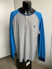 AMERICAN EAGLE Heritage Henley Neck Logo Thermal Shirt sz XXL Blue Gray 2XL