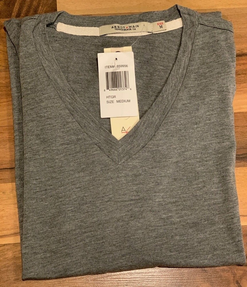 ABBOT & MAIN (Sz Medium) Men’s Basic V-Neck Tee T-Shirt Tri Blend Casual, Gray C