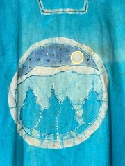 Hand-painted 70s Cotton Long Sleeve Hippy Shirt Deva Industries V-neck 44″ Chest