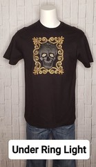 VTG 1990s 90s Y2K Edward Dada Black Leather Applique Skull Embellished Tee Shirt