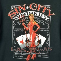 Las Vegas Sin City Whiskey T-Shirt Men’s Size L, Aces Poker Sexy Red Devil Black