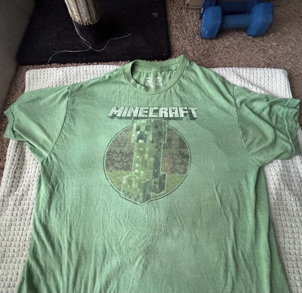 Vintage Minecraft J!NX/Mojang T-Shirt Mens Large- Green Creeper Inside Graphic